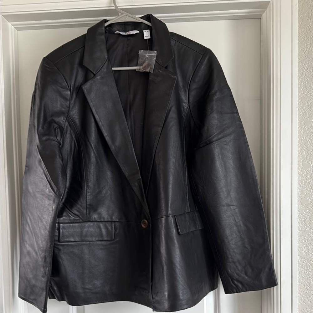 Black Leather Women's Jacket by Denim &Co NEW